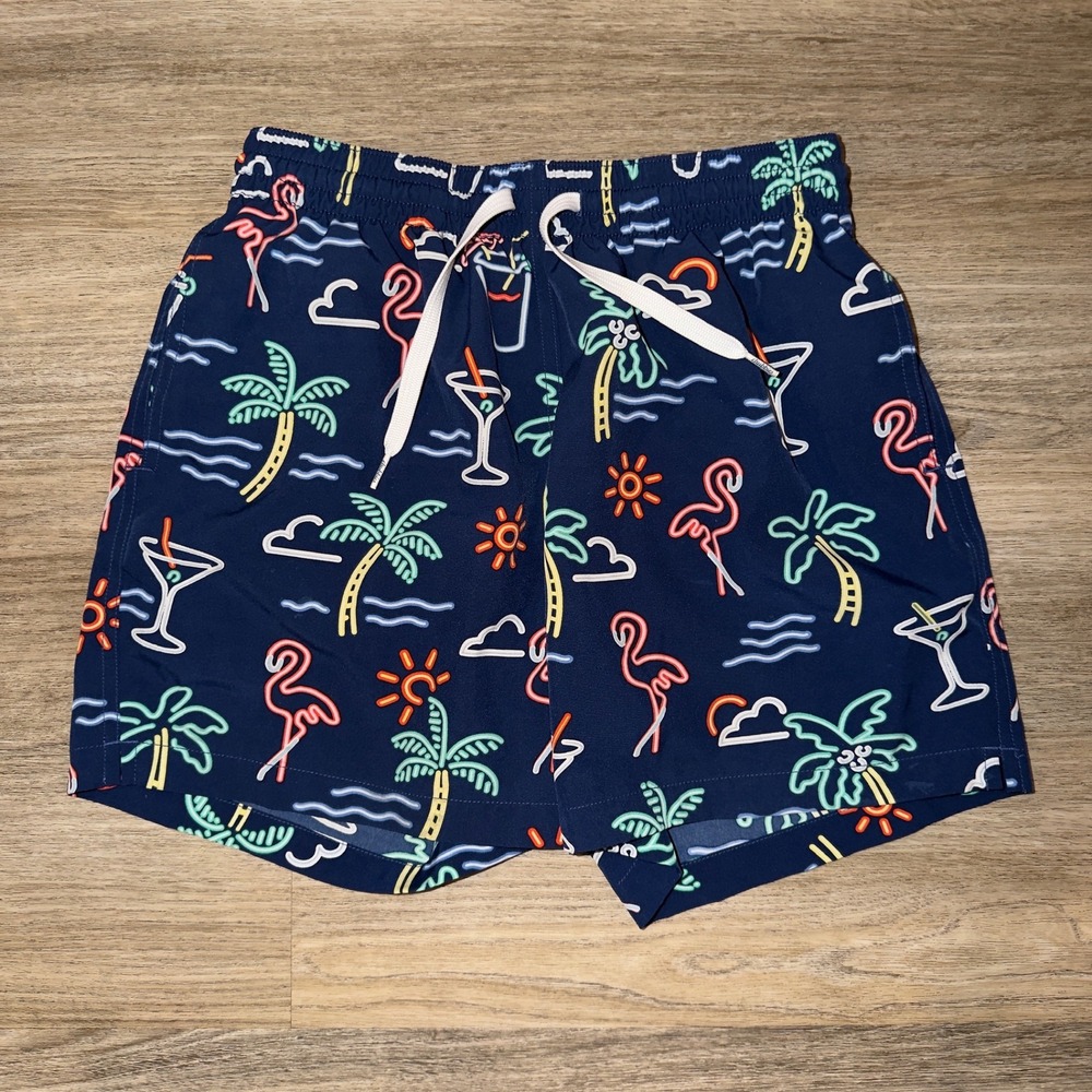 Chubbies Mens Neon Flamingo Palm Tree Swim Trunks Navy Blue 5.5 Inseam Small